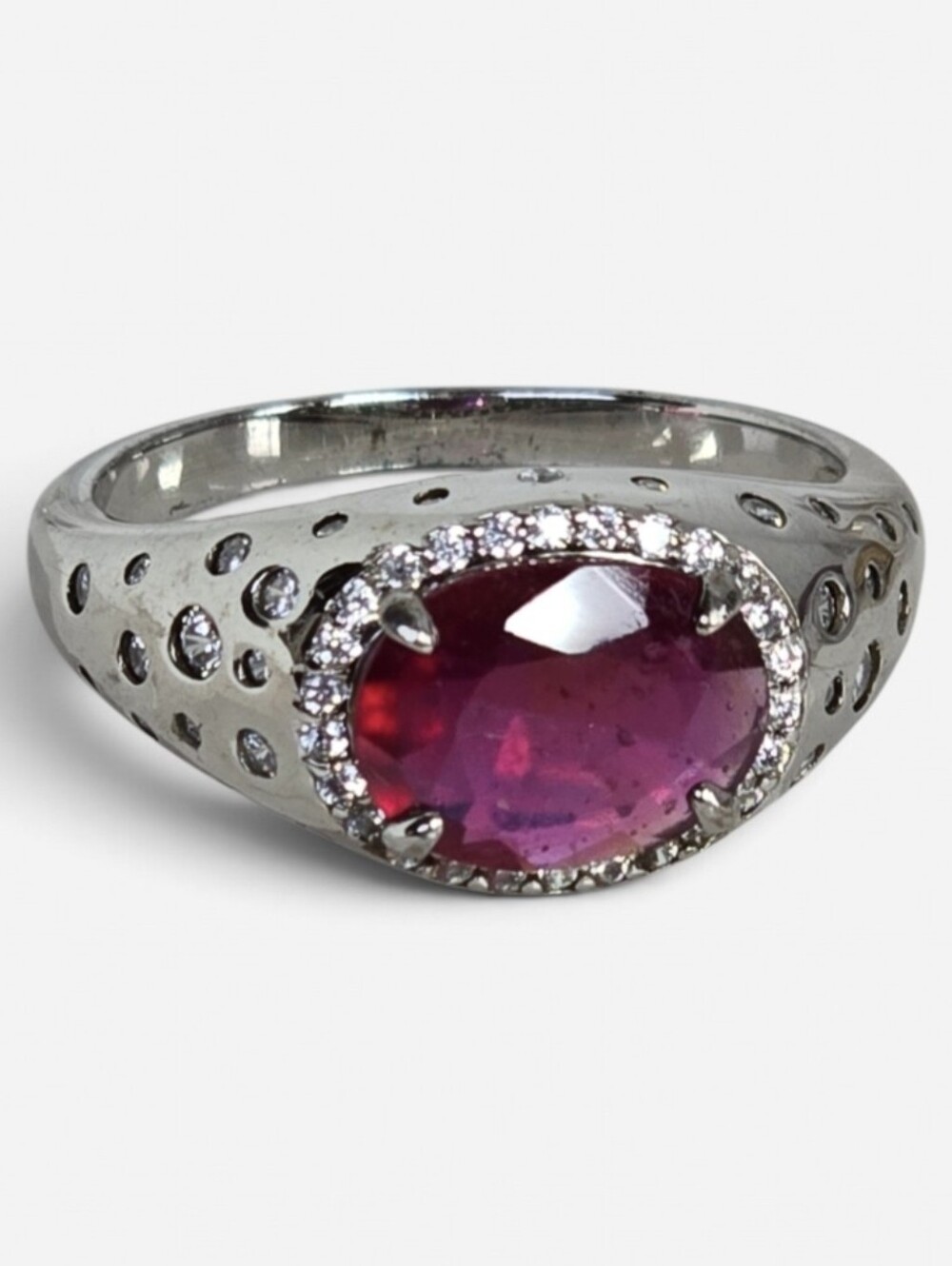 925 Sterling Silver Ring SZ 9 with Natural Ruby & CZ